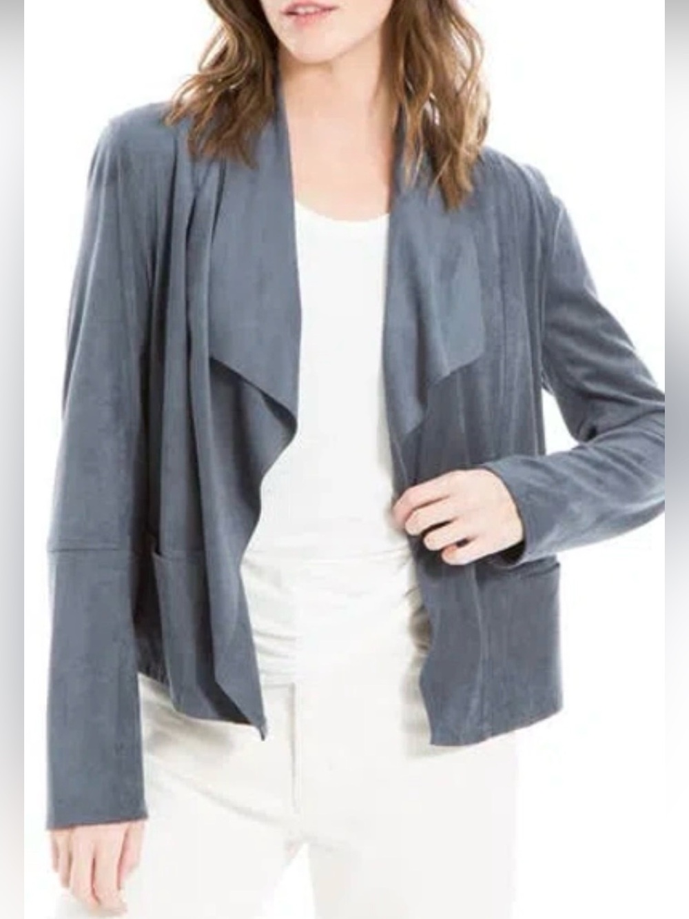 NEW! MAX STUDIO Faux Suede Vegan Leather Draped Jacket M